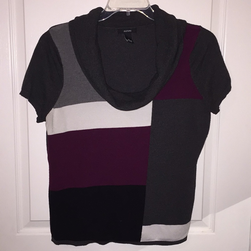 Soft ALFANI Color block Short Sleeve Cowl neck top